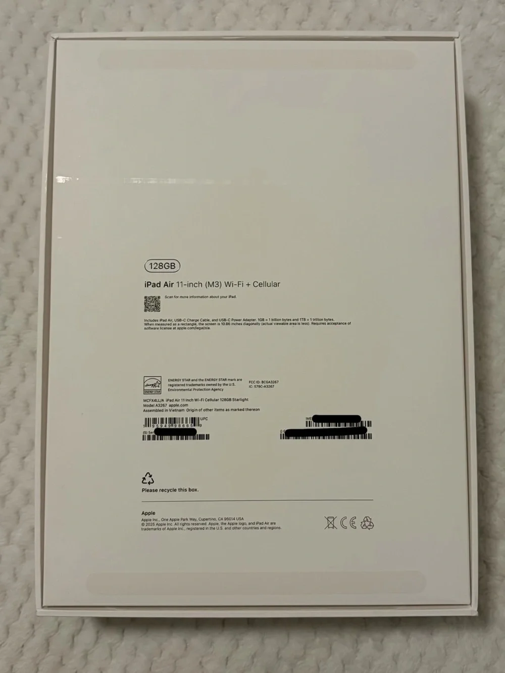 EMPTY BOX for Apple iPad Air 11-Inch Wi-Fi Cellular 128GB Model A3267-Starlight